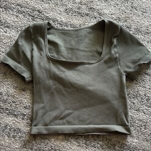 Ribbed Olive Green Square Neck Top